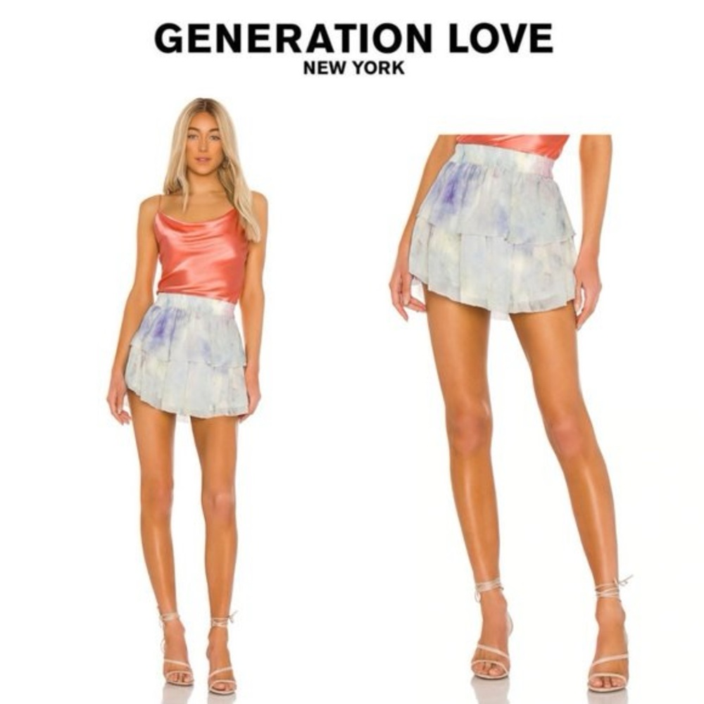 Generation Love Hania Pastel Watercolour Tiered Silk Mini Skirt, M